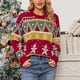 thumbnail image 2 of Suéter de punto navideño para mujer, cuello redondo, patrones de muñeco de nieve, estampado informal, suéter rojo L, 2 of 6
