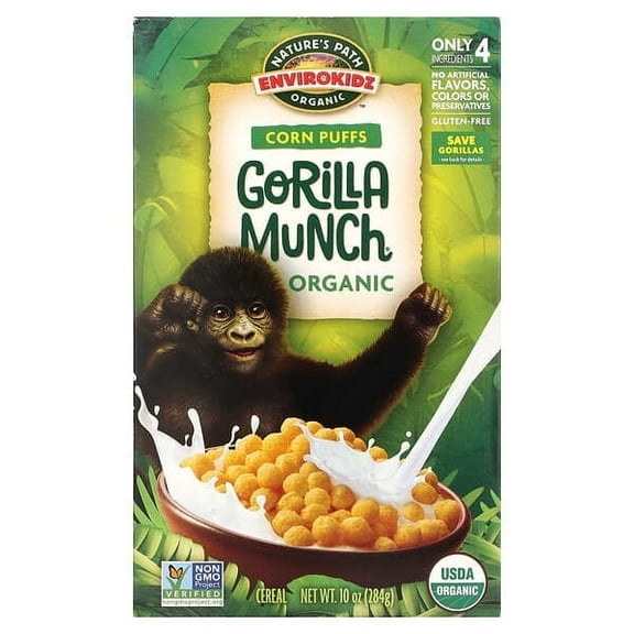 Nature's Path, EnviroKidz, Organic Corn Puffs Gorilla Munch Cereal, 10 oz Pack of 2