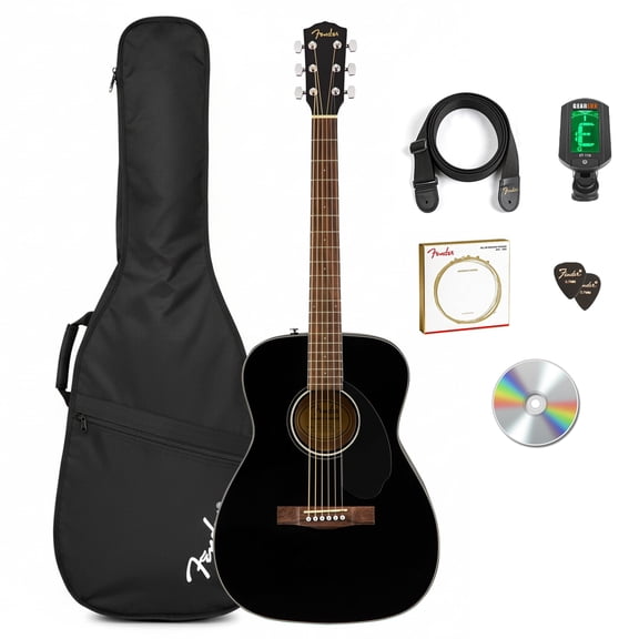 Fender CC-60S Solid Top Concert Acoustic Guitar - Black w/ Gig Bag