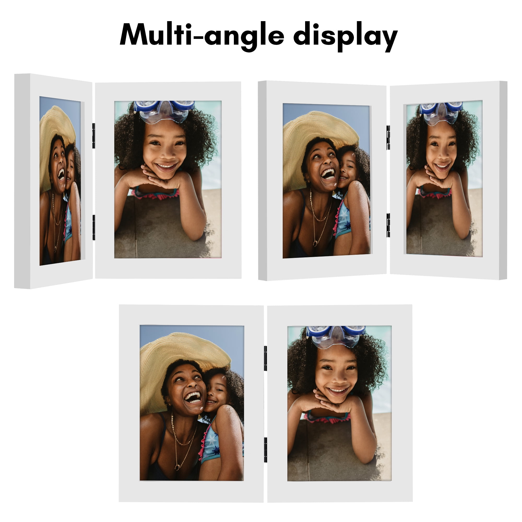 Americanflat 5x7 Hinge Frame with Shatter-Resistant Glass Hinged Double Frames Signature Collection - White