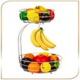 thumbnail image 1 of Auledio 2 Tier Metal Fruit Vegetable Basket with Banana Tree, Detachable Holder for Kitchen Counter (Silver), 1 of 7