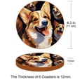 thumbnail image 3 of Corgi Set of 6 Cool Round Microfiber Leather Coasters, 11x11 cm/4.3x4.3 in, Stylish Drink Mats for Home and Office Decor, 3 of 6