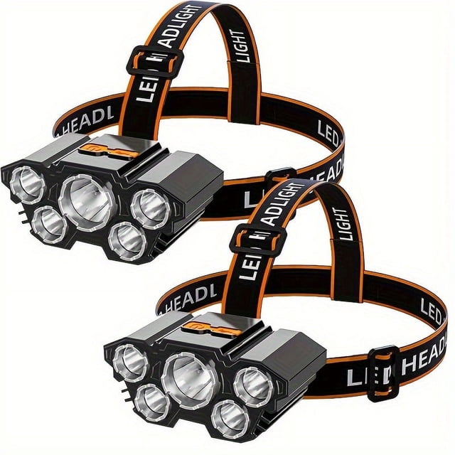 SUTENGDA 2pcs Rechargeable Headlamp 5 LED Bright Head Lamp Lightweight USB Head Light 8 Mode Head Flashlight for Outdoor Running Hunting Hiking Camping