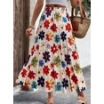 thumbnail image 5 of Women Mid Length Skirt with Elegant Random Digital Floral Print, Stretch Elastic Waist, Wearable Spring Summer Autumn, Figure-Flattering for All Ages, for Commute Dating Party Beach Vacation, 5 of 5