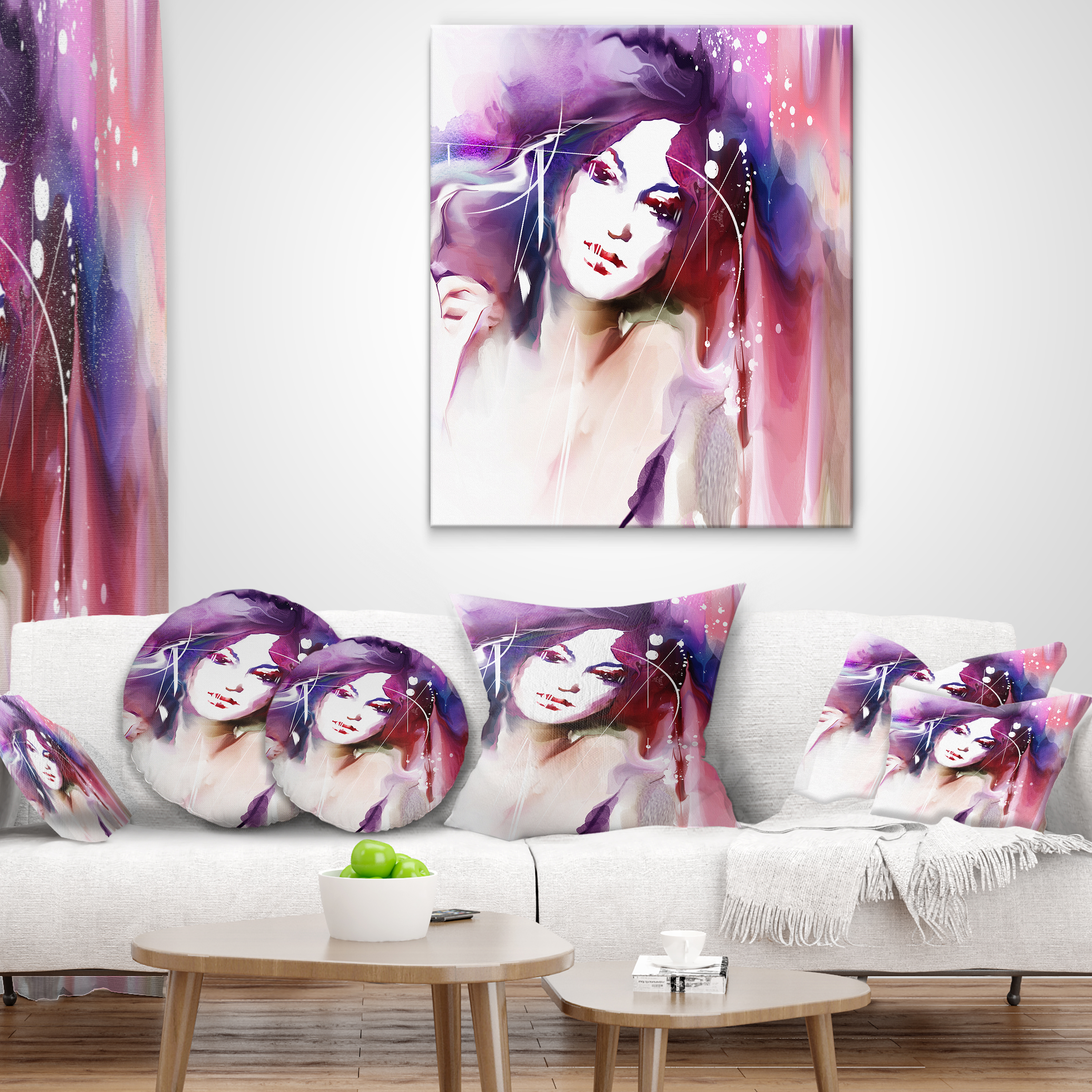 Designart Woman with Wreath - Portrait Contemporary Throw Pillow - 18x18