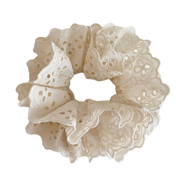 Coletero elegante con encaje, banda elástica suave para el cabello con detalles de encaje y estilo Beige