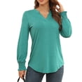 thumbnail image 1 of Camisa holgada fruncida, camisa fruncida de manga larga con escote en V y muesca para mujer, blusa con escote en V y muesca multifuncional, 1 of 6