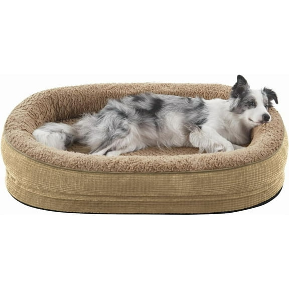 Orthopedic Dog Beds Large Sized Dog, Egg-Crate Memory Foam Pet Couch Bed with Bolster Sides, Waterproof Lining, Removable Washable Cover & Non-Slip Bottom, Light Brown