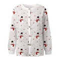 thumbnail image 4 of Wang6 Button down Christmas Cardigan for Women Trendy Long Sleeve Xmas Tree Snowman Printed Sweater Tops Fall Winter Crew Neck Loose Fit Lightweight Jacket Light Gray XL, 4 of 5