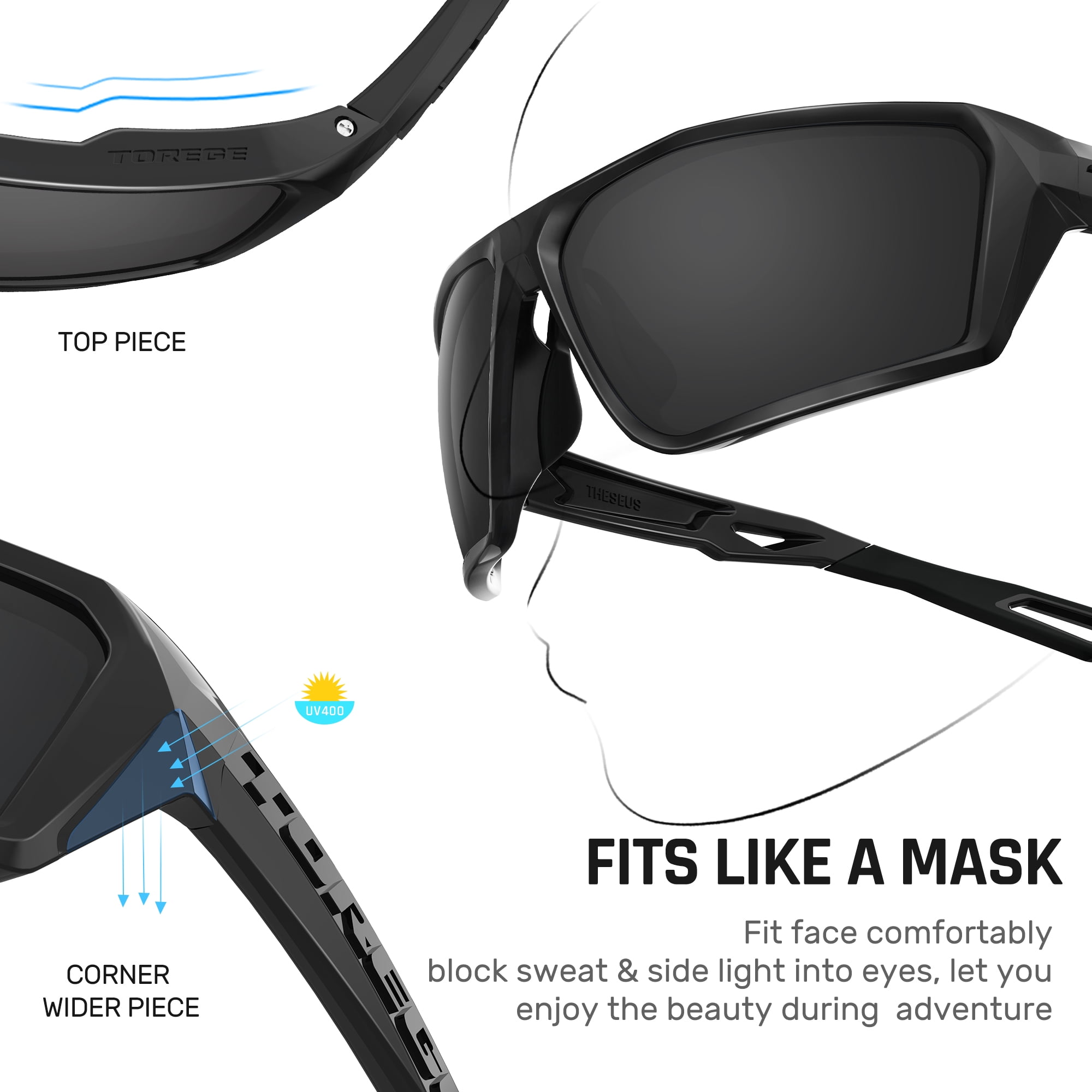 TOREGE Sports Polarized Unisex Sunglasses for fishing cycling running golfing Sunglasses Durable Lens