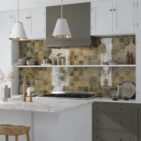 Antiek 3.94 in. x 3.94 in. Glossy Green Ceramic Square Wall and Floor Tile (6.46 sq. ft./case) (60-pack)
