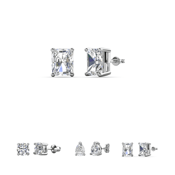 Cate & Chloe Mia 18k White Gold Plated Stud Earrings with 0.5ct Emerald Cut Simulated Diamonds Gift for Women