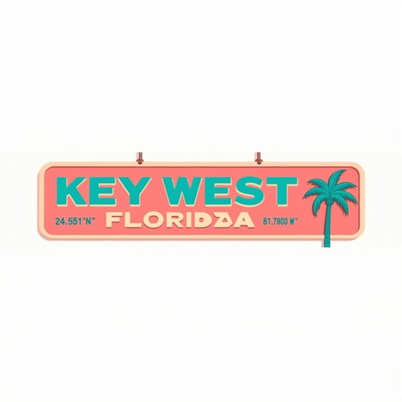 Decorative Tin Signs 16*4 Inches "KEY WEST FLORIDA" Coastal Theme - Beach Decor Beachy Wall Decor Outdoor Sign for Home Beach House Patio