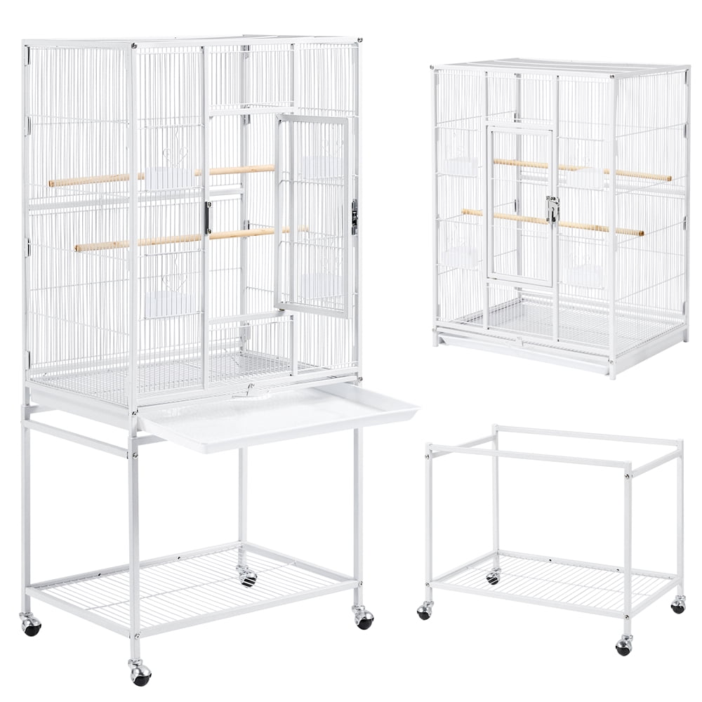 Renwick 53.5"H Large Rolling Metal Pet Cage with Detachable Stand，White
