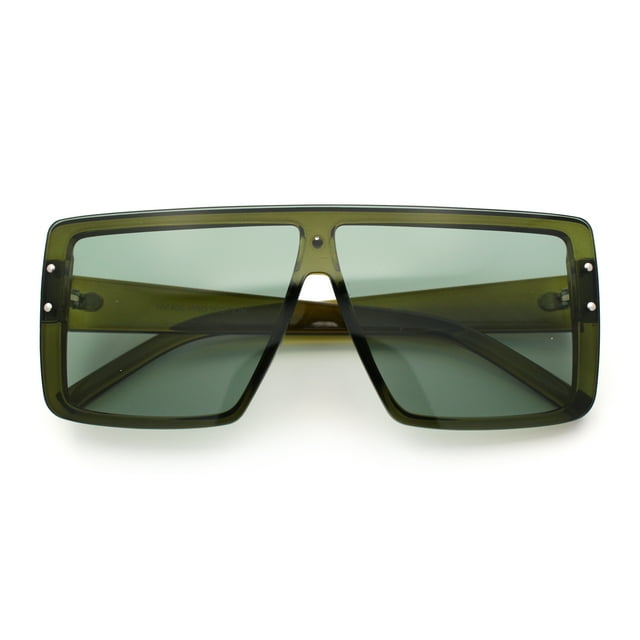 Rimless Oversized Monoblock Shield Rectangle Mobster Plastic Sunglasses All Green