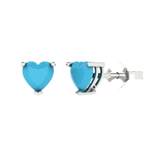 Clara Pucci 1.0 ct Brilliant Heart Cut Studs VVS1 Genuine Conflict free Blue Turquoise Solid 18K White Gold Designer Everyday Earrings Push back