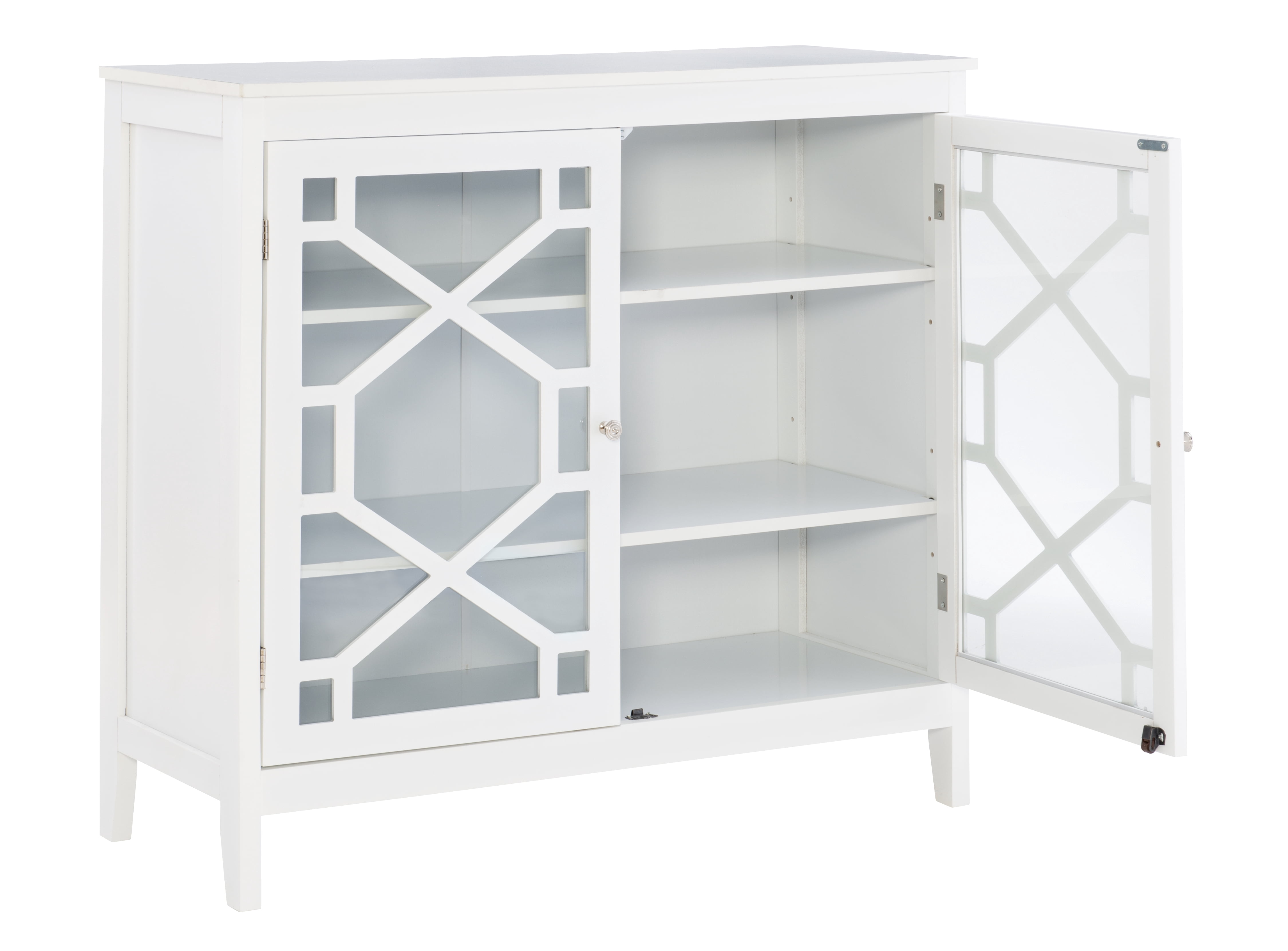 Linon Campbell 2-Door Glass Front Cabinet with 3 Shelves, White Finish