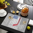 thumbnail image 3 of Gray American Flag Placemats Set of 4, Abstract Red Hockey Stripes Us Flag Placemats for Dining Table, Place Mats for Kitchen Tabletop, Waterproof Wipeable Dining Table Mats Set, 3 of 9