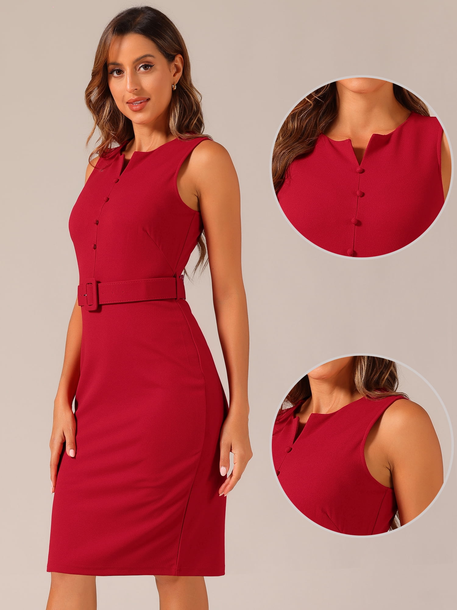 DARING DIVA Women's Round Neck Bodycon Sheath Sleeveless Work Dresses XS Red