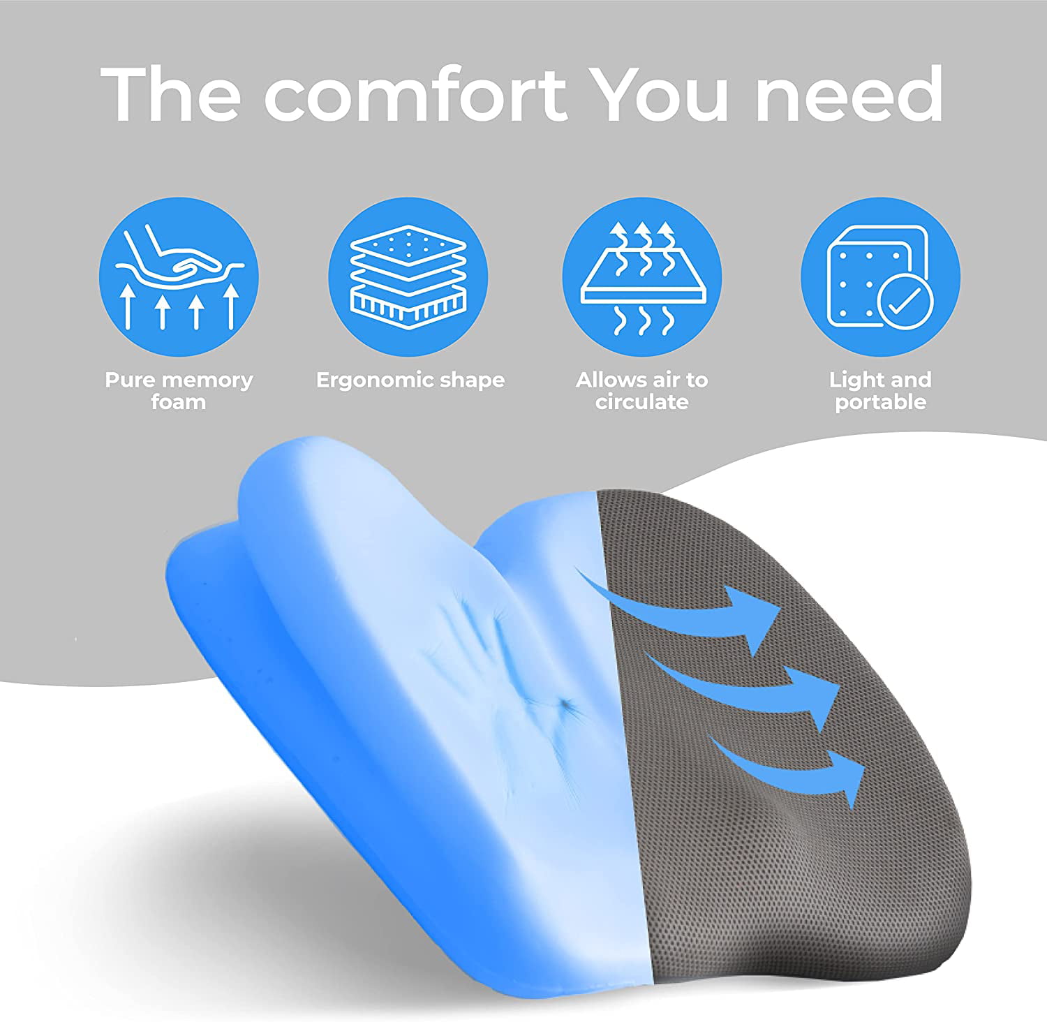 Klaudena | Office Chair Cushion for Tailbone Pain & Pressure Relief | Seat  Cushion for Long Sitting Hours | Coccyx Lower Back Support | Memory Foam