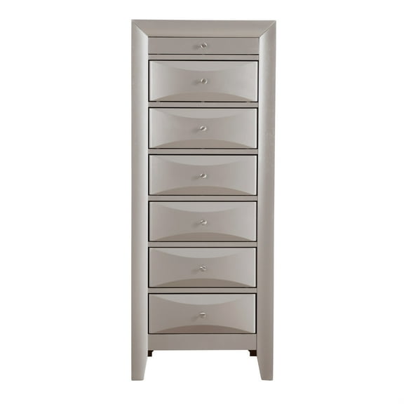 Passion Furniture Marilla 7-Drawer Chest of Drawers (23 in. L X 17 in. W X 58 in. H) Silver Champagne