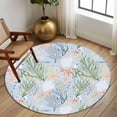 thumbnail image 2 of Round Rugs 5Ft, Green Coral Ocean Round Area Rug Washable Indoor Throw Carpet, Summer Shell Starfish Coastal Beach Soft Non Slip Circle Rug for Cabinet Bathroom Home Decor Aesthetic, 2 of 8