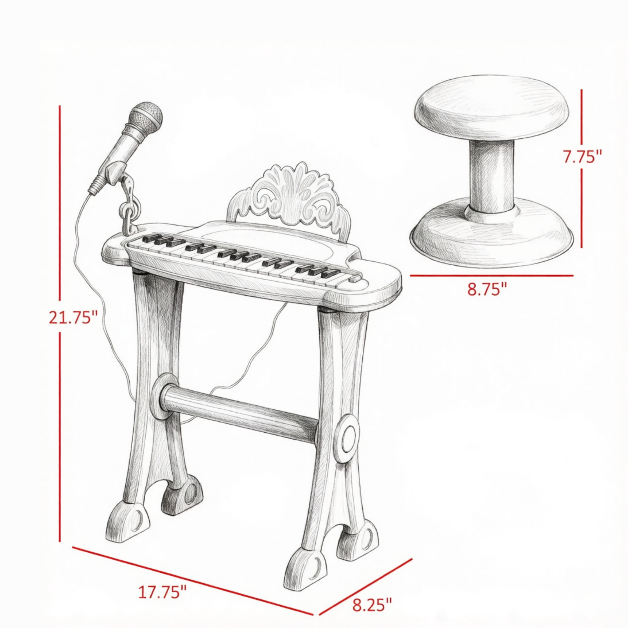 32-Key Kids Toy Piano, Princess Style with Stool, MP3, Record, Flashing Lights & Microphone, Pink