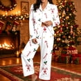 thumbnail image 2 of ZHOGXU Christmas Womens 2 Piece Pajama Sets Printed Long Sleeve Button Down Top Pant Pjs Sets Cozy Nightwear Homewear,White,L, 2 of 5