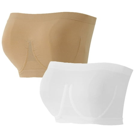 Baywell Women s Bandeau Bra Strapless Bralette Seamless Bandeau Non-Padded Stretch Top Bra  Pack of 2  40/90CD 42/95AB