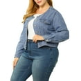 thumbnail image 4 of Agnes Orinda Women's Plus Size Button Down Crew Neck Long Sleeves Denim Jacket, 4 of 6
