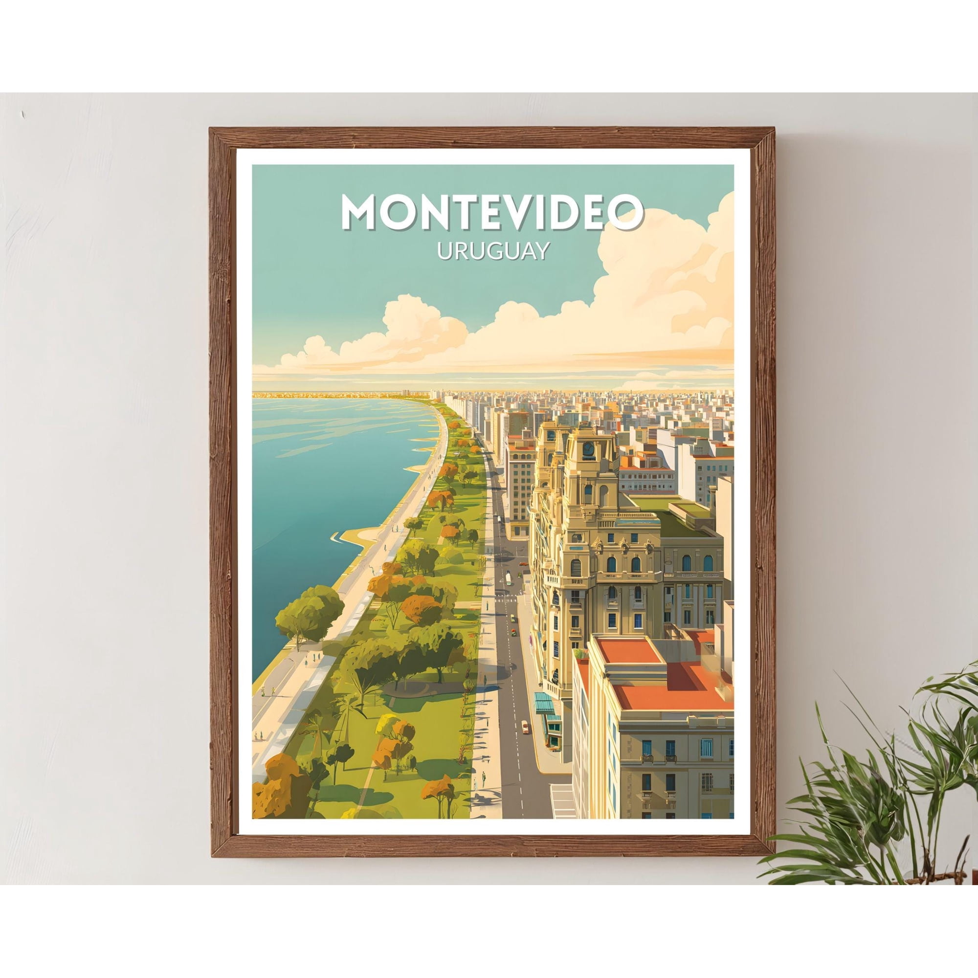 Montevideo Uruguay Retro Travel Mid Century Modern Vintage Cityscape Art South America Travel Wall Art Poster , Poster Print Only