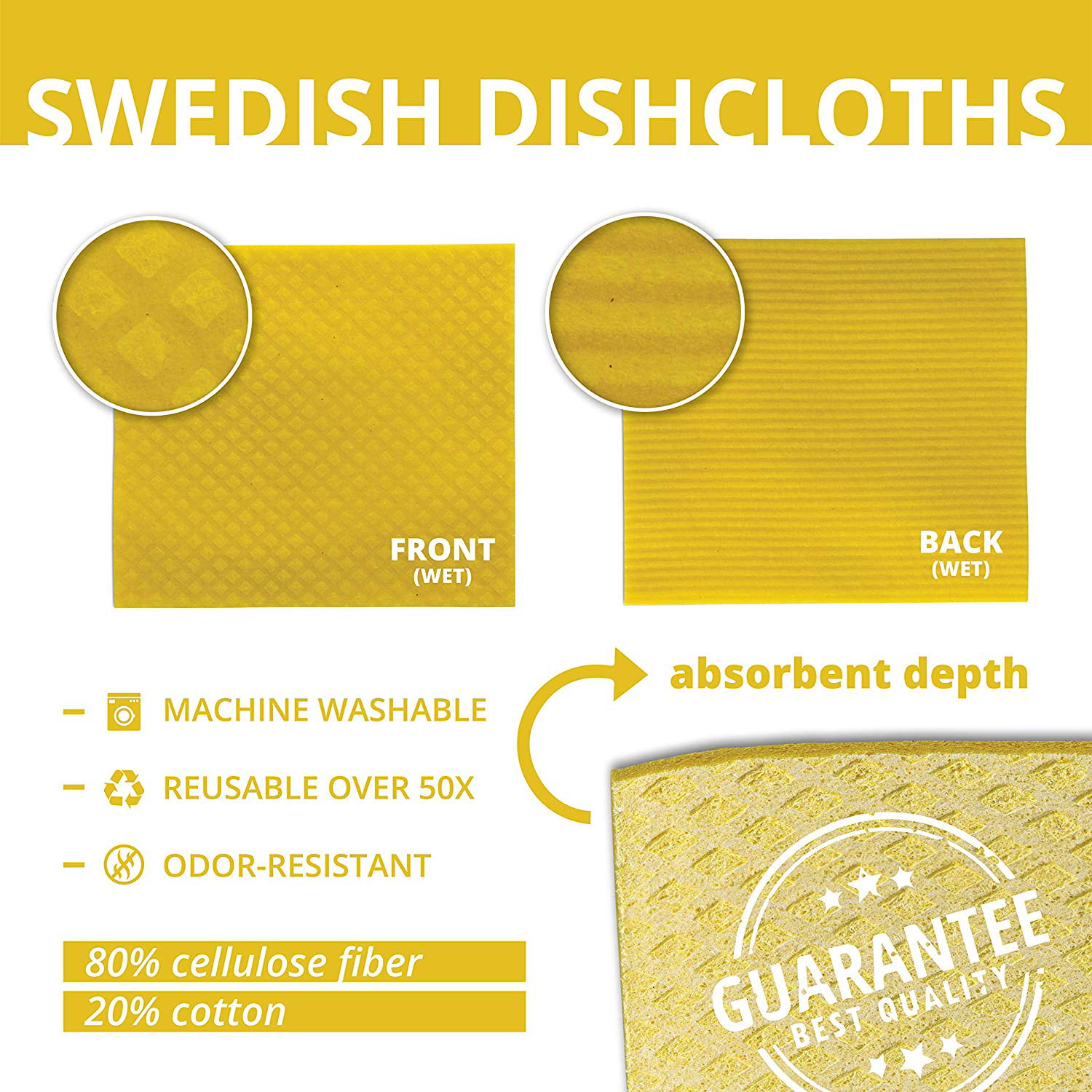 Yellow Gray (4) Ecologie Swedish Sponge Cloths - Sustainable  Cellulose/Cotton