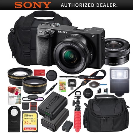 Sony a6400 4K Mirrorless Camera ILCE-6400L/B with 16-50mm F3.5-5.6 Lens Kit (Black) | Official Sony USA Partner Model | Bundle with 0.43x + 2.2X Lenses + Deco Gear Extra Battery Bag Remote & Flash