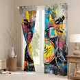 thumbnail image 3 of Manfei Watercolor Graffiti Black Out Curtains,Music Drum Kit Curtains Pack of 2 (42x63 Each),Colorful Aplstter Ink Bedroom Curtains For Boys,Luxury Bedroom Decor, 3 of 6