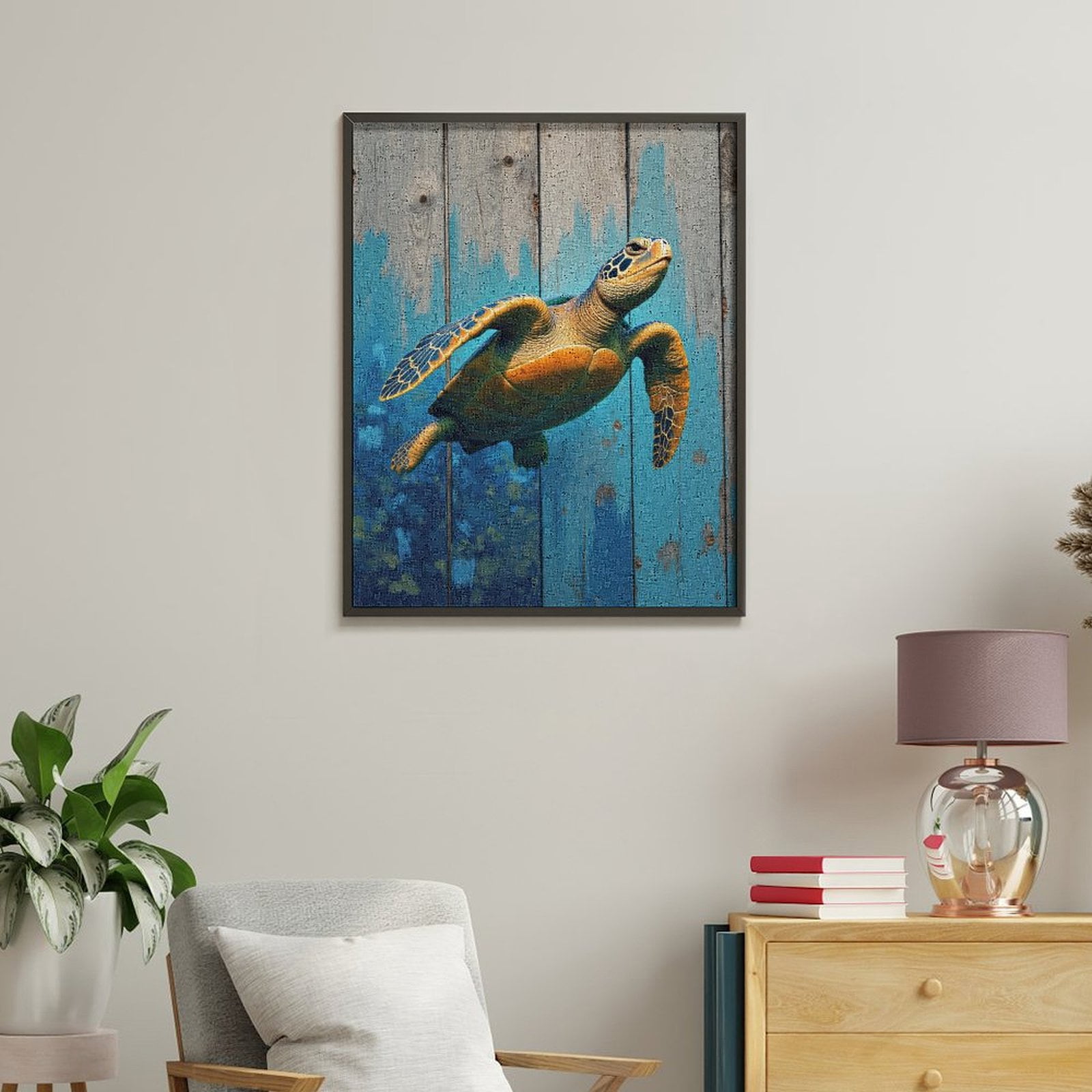 Paint By Numbers Kit for Adults Beginner - DIY Sea Turtle Painted Wood Ocean Scene Canvas Painting Kits for Adults, Frameless Paint By Number for Adults for Home Wall Decor 16x20 Inch