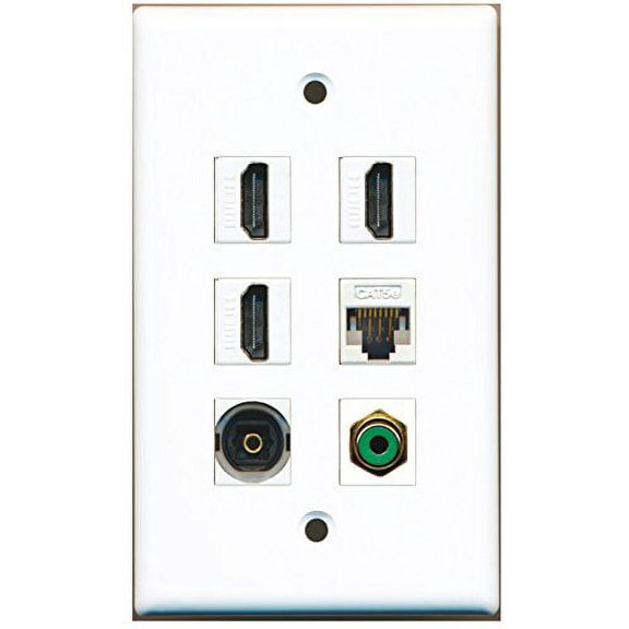 RiteAV - 3 HDMI 1 Port RCA Green 1 Port Toslink 1 Port Cat5e Ethernet White Wall Plate