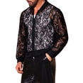 thumbnail image 4 of INSPIRE CHIC Men's Hollow Floral Lace See Through Lightweight Long Sleeve Zip Up Jackets L Black, 4 of 5