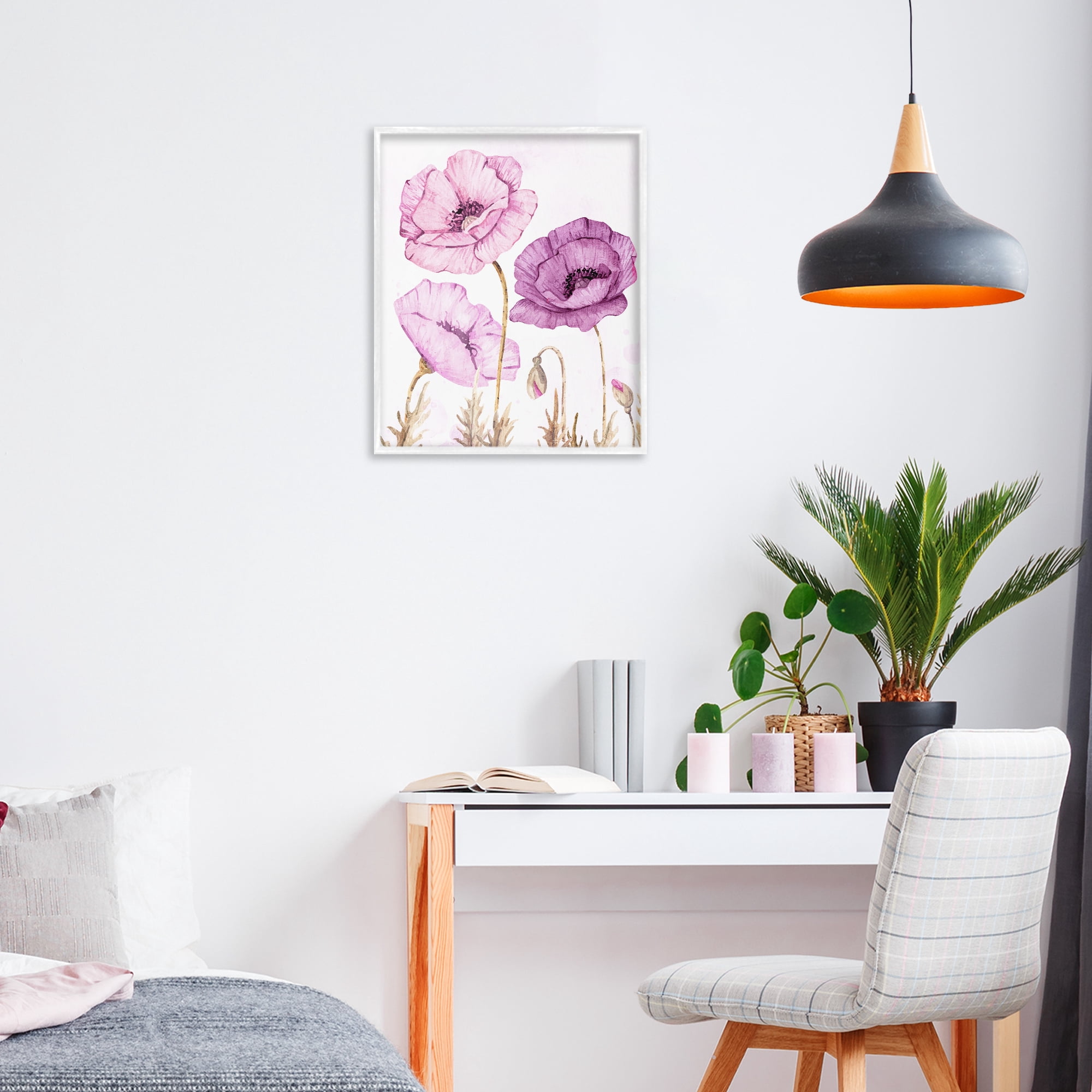Stupell Industries Bright Poppies in Purple White Framed Giclee Art, design by Kim Allen