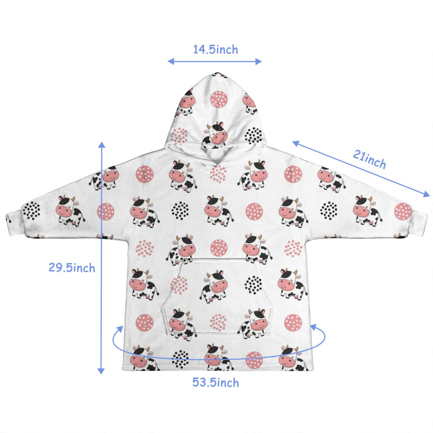 White Cow Dot Pattern Blanket Hoodies for Kids 6-13YR Oversize Wearable Blanket Hoodies for Boys Girls Teens