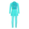 thumbnail image 3 of Doomiva Kids Girls 2 Pcs Modest Swimsuit Beach Burkini Bathing Suit Upf 50+ Swimdress Top with Swim Leggings Light Green 6, 3 of 6
