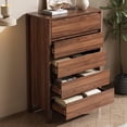 thumbnail image 5 of FURNIWAY Walnut 5 Drawer Dresser for Bedroom, Modern Tall Dresser with Hidden Handles, Space-Saving Wooden Drawer Organizer, Living Room, or Hallway, Vertical Storage Chest of Drawers, 5 of 9