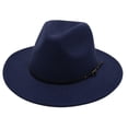 thumbnail image 4 of Sombrero Fedora de lana con cinta de cuero negro para hombre y mujer, Sombrero elegante de fieltro, ala ancha, Jazz, iglesia, Panamá, invierno y otoño, 4 of 5