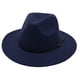 thumbnail image 4 of Sombrero Fedora de lana con cinta de cuero negro para hombre y mujer, Sombrero elegante de fieltro, ala ancha, Jazz, iglesia, Panamá, invierno y otoño, 4 of 5