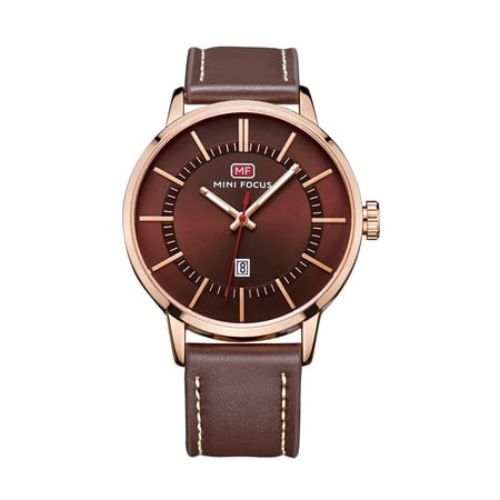 Mens Quartz Watch Brown Dial Leather Strap Calendar Window Leisure Simple for Friends Lovers Best Holiday Gift (Best Calendar For Windows 8)