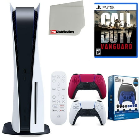 Sony Playstation 5 Disc Version (Sony PS5 Disc) with Cosmic Red Extra Controller, Media Remote, Call of Duty: Vanguard, Accessory Starter Kit and Microfiber Cleaning Cloth Bundle