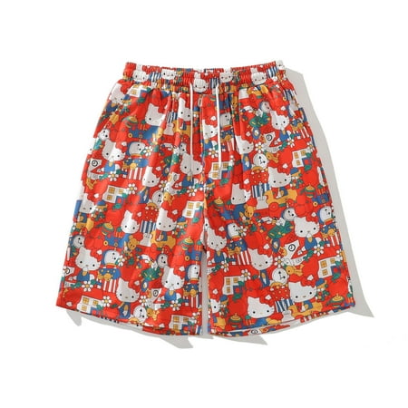 

Summer Hello Kitty Shorts Ladies Casual Five-point Kawaii Sanrio Printed Cotton Pajama Pants Loose Home Soft Men s Beach Pants