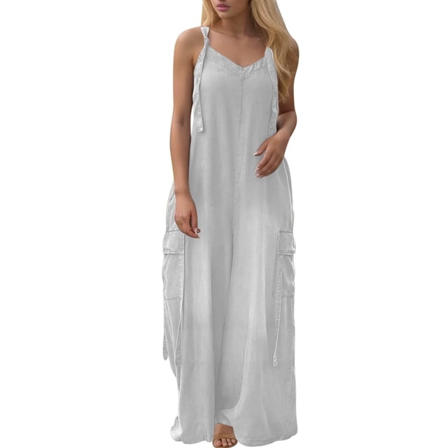 TINZ Womens Jumpsuits Overalls Button V Neck Sleeveless Wide Leg Long Pant Solid Color Rompers With Pockets Long Sleeve Turtle Neck plus Size Jumpsuit for Women