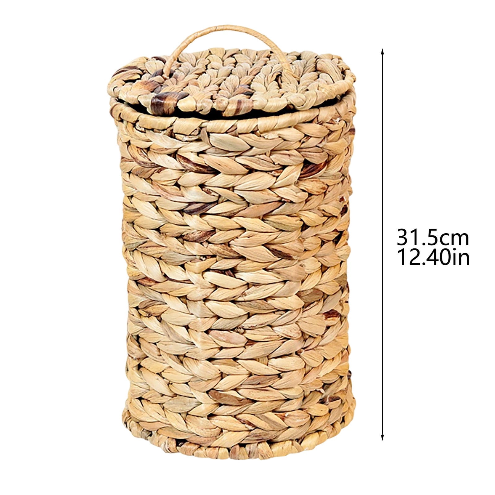 Water Hyacinth Can with Lid, Braided Wicker Waste Basket Small Garbage Can Boho Decor, Compact Bathroom Can for Kitchen, Bedroom, Office, and Living Room Organization