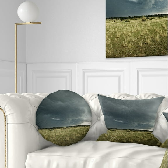 Designart Rainy Cloud over Green Pasture - Landscape Printed Throw Pillow - 12x20