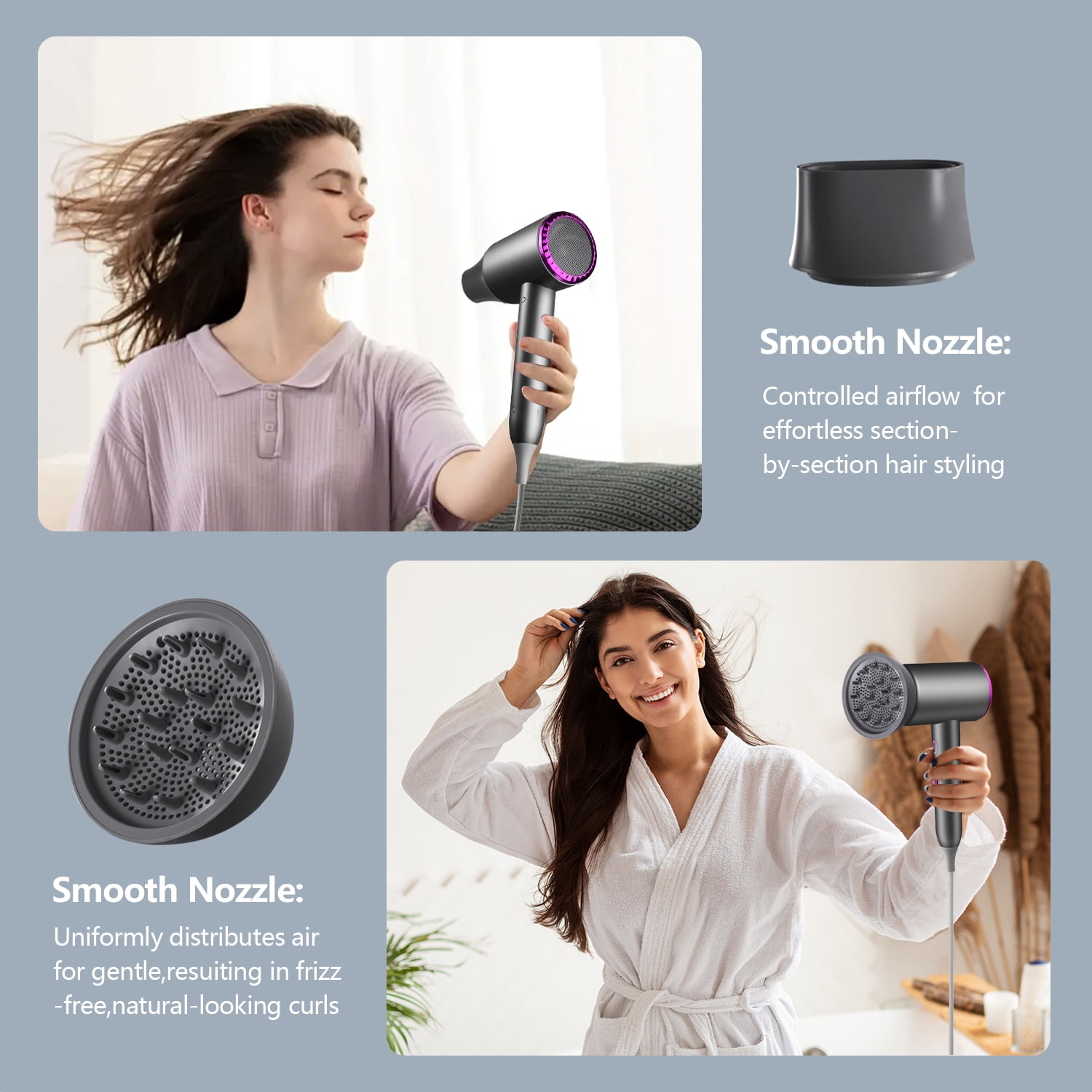 Professional Hair Dryer with Diffuser, 1875W Blow Dryer Ionic Hair Dryer for Women with Constant Temperature 2 Heat & 3 Speed Se